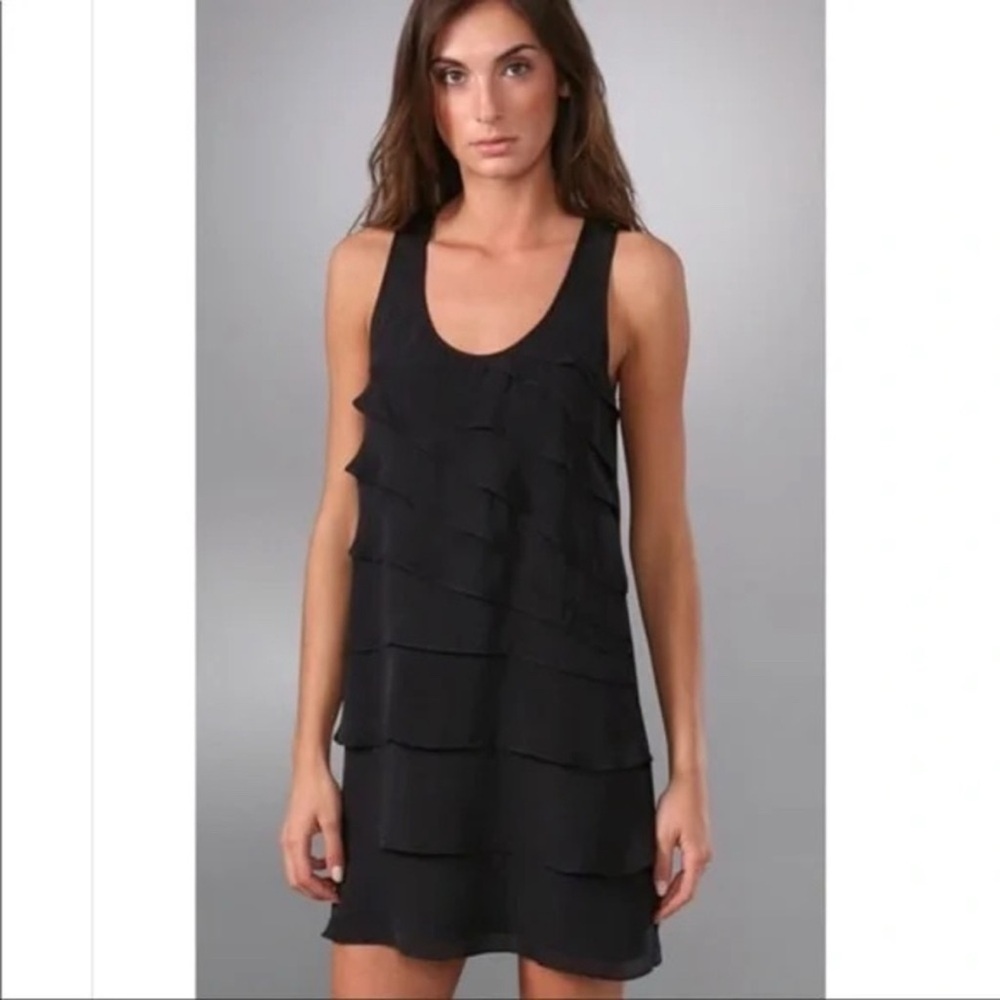 Shoshanna Textured Tiered Sleeveless Racerback 100% Silk Shift Dress 0 XS